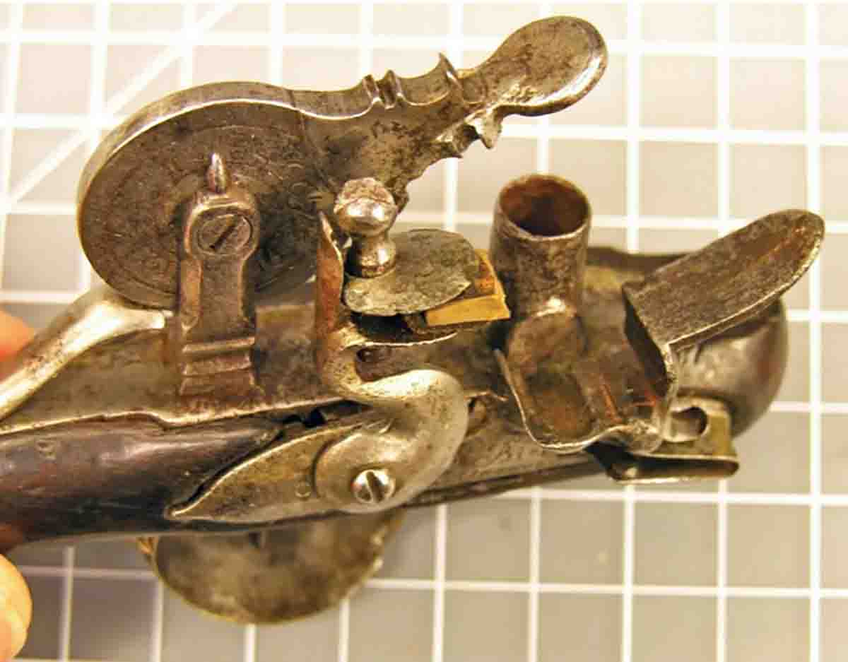 Powder chamber of handheld flintlock eprouvette.